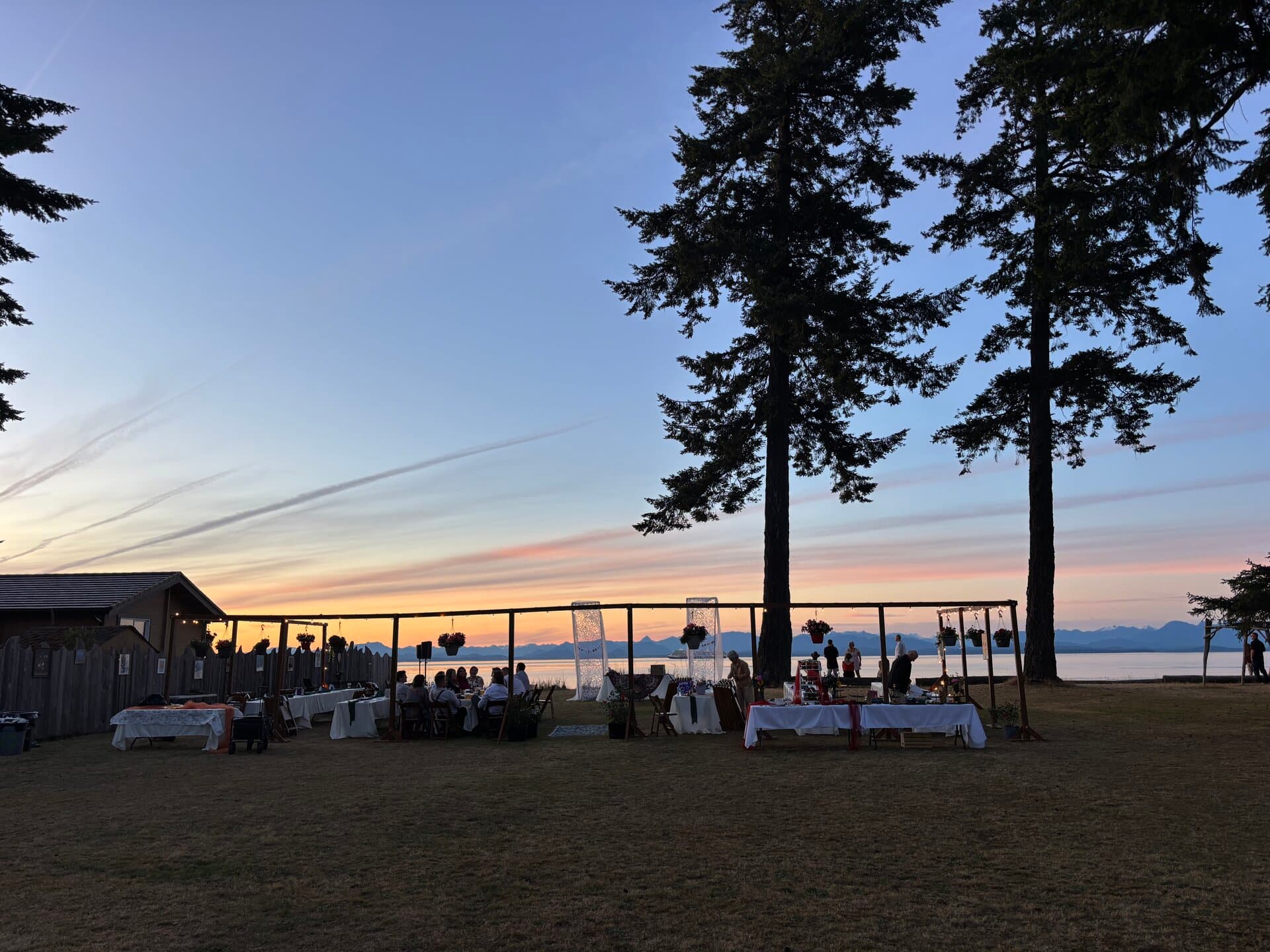Event deck setup with coastal scenery