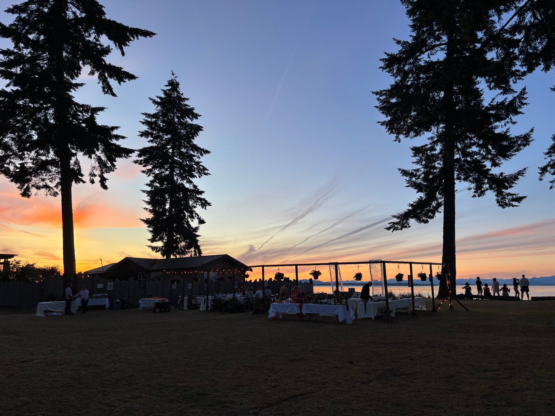 Wedding setting with coastal mountain panorama