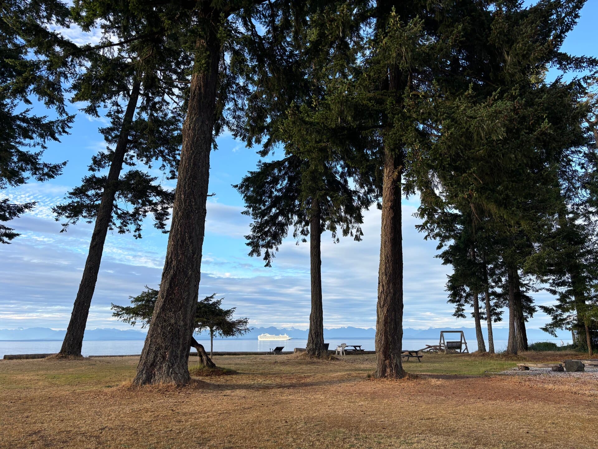 Lawn and resort building on a sunny day