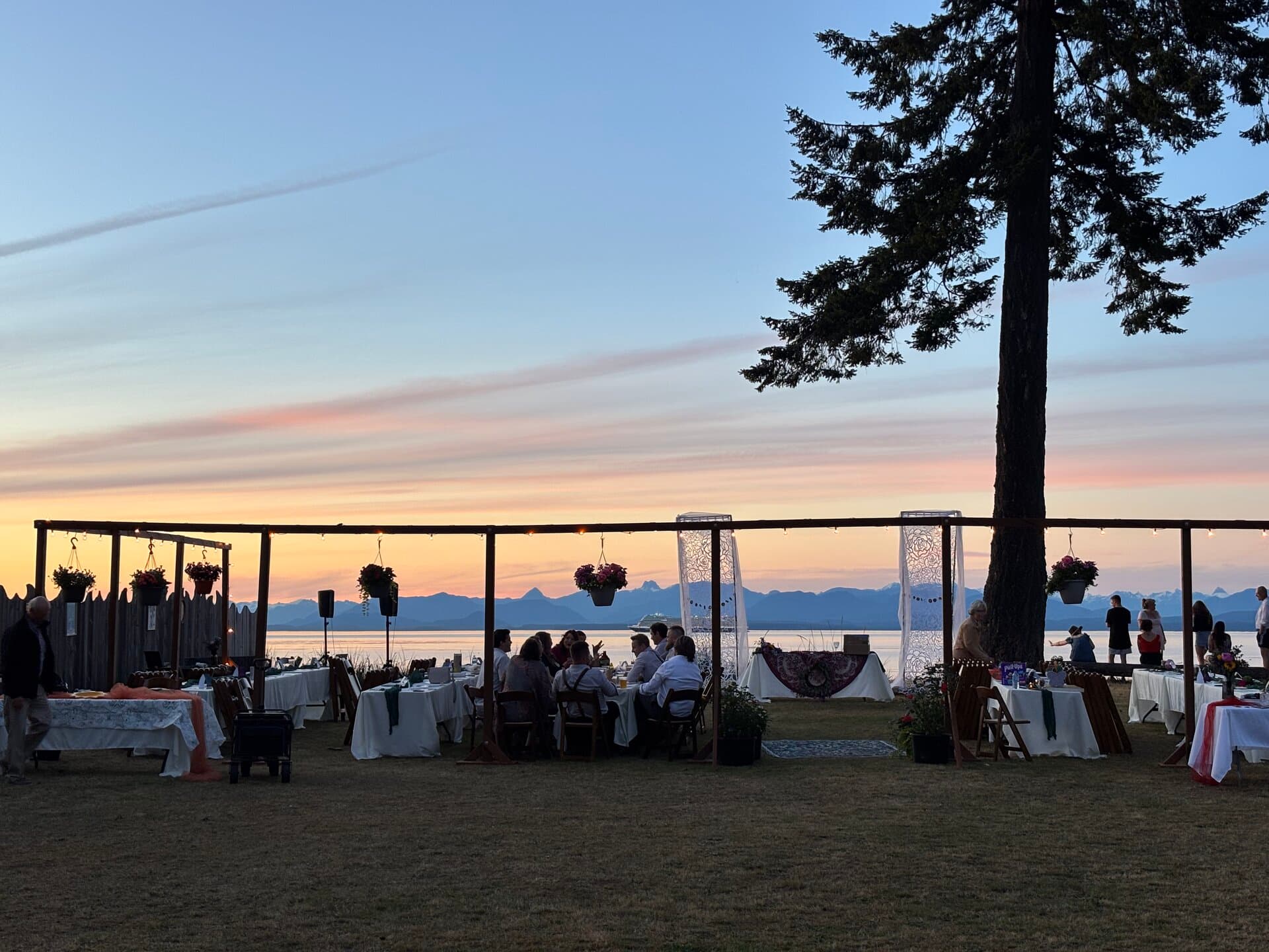 Wide view of the wedding lawn and ocean