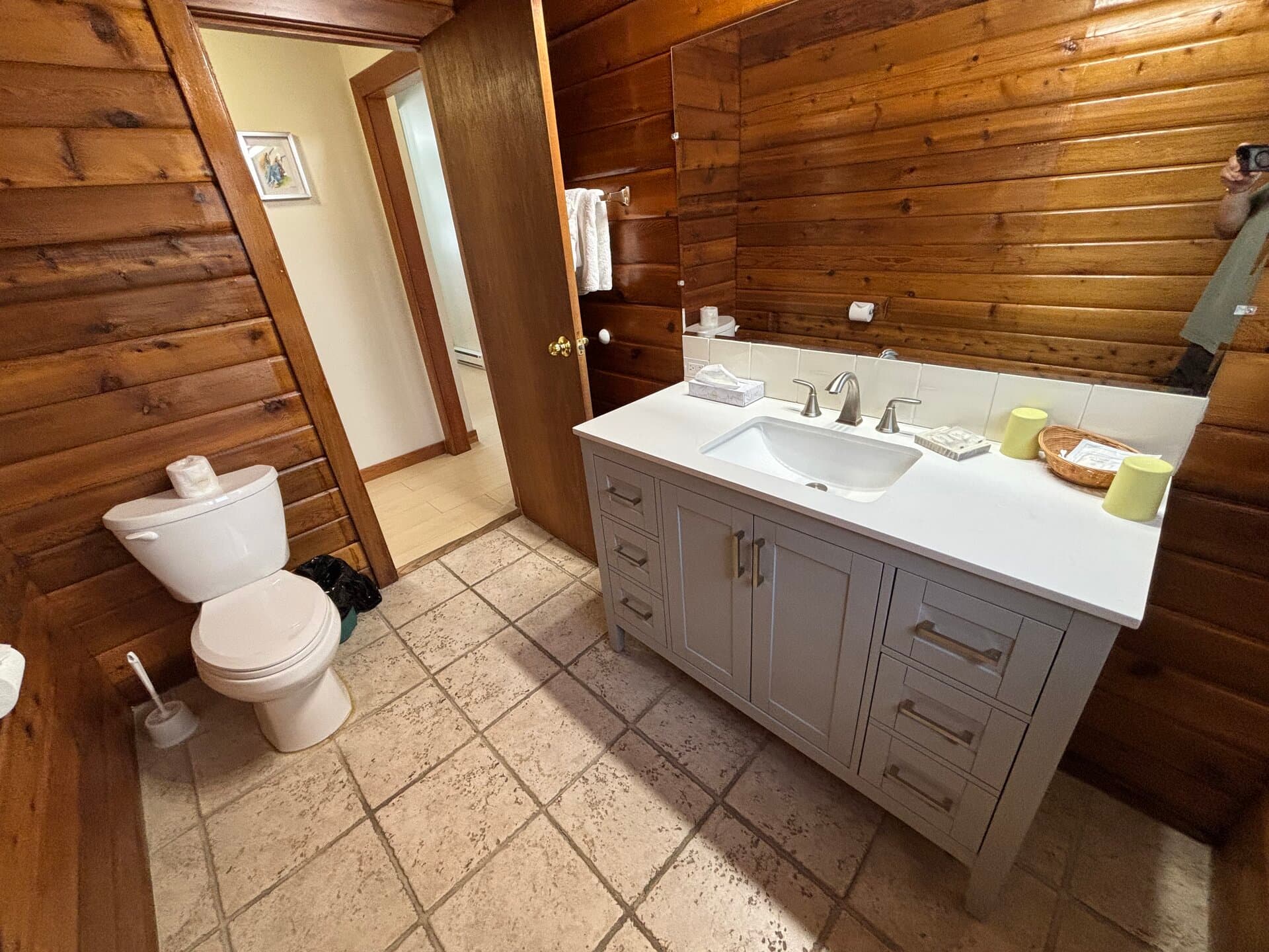 Bathroom detail with wood paneling