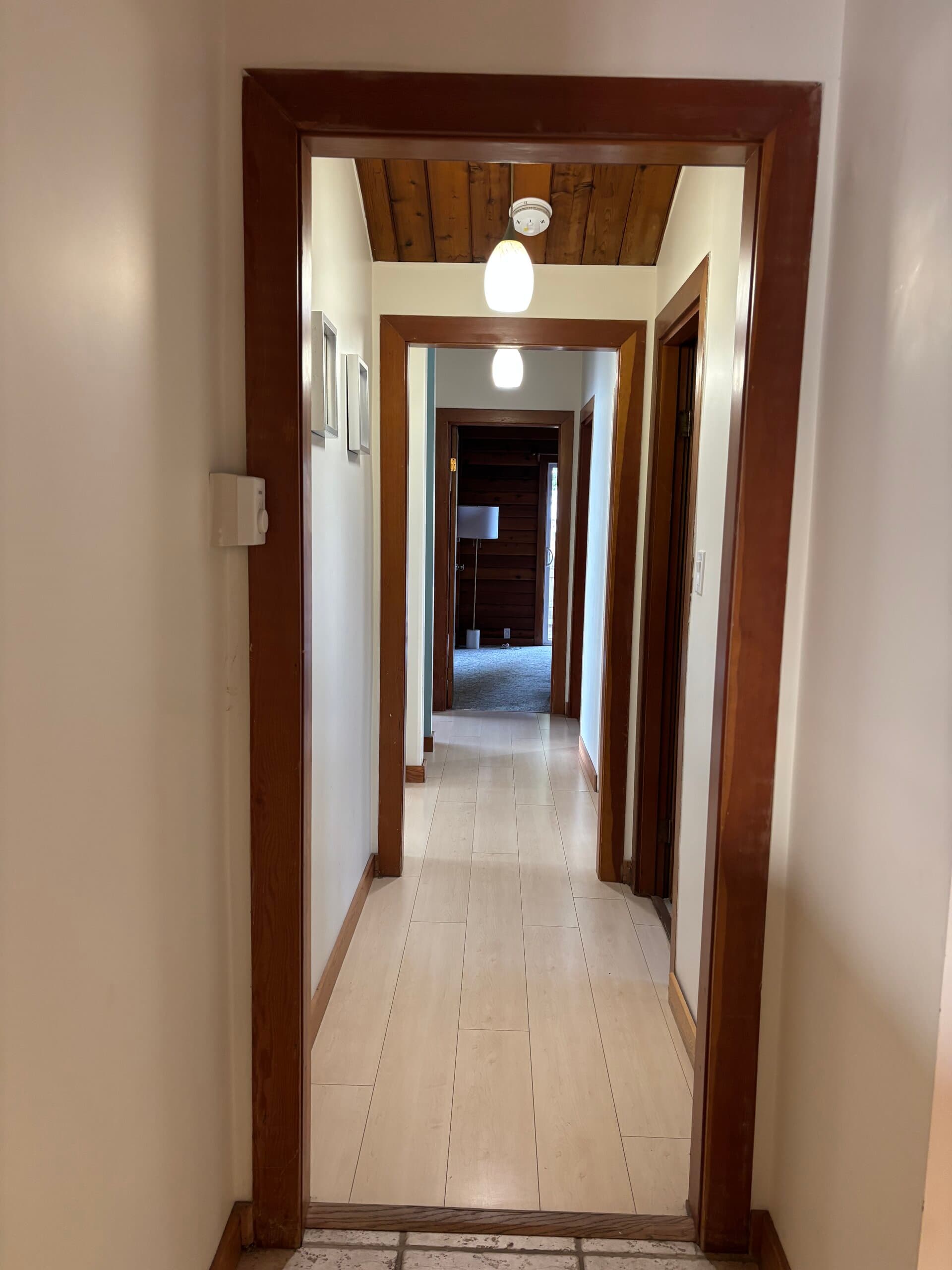 Bedroom interior with natural wood finishes
